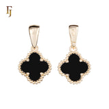 🔥 Clover-Shaped 12mm Colorful Onyx Pendant in Beaded Frame, 14K Gold, Rose Gold, White Gold Plated Brass | FJ Fashion Jewelry