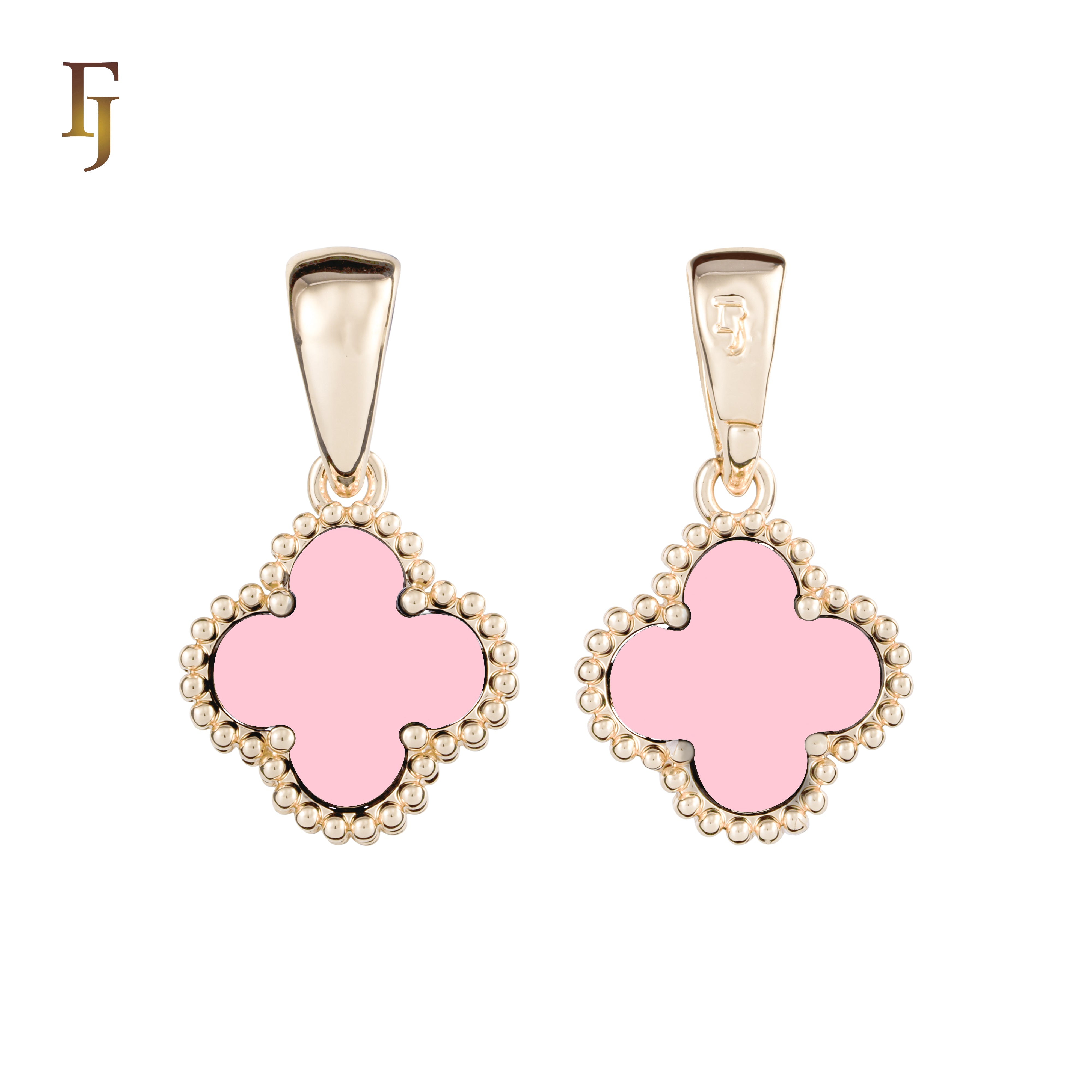 🔥 Clover-Shaped 12mm Colorful Onyx Pendant in Beaded Frame, 14K Gold, Rose Gold, White Gold Plated Brass | FJ Fashion Jewelry