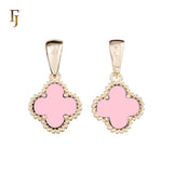 🔥 Clover-Shaped 12mm Colorful Onyx Pendant in Beaded Frame, 14K Gold, Rose Gold, White Gold Plated Brass | FJ Fashion Jewelry