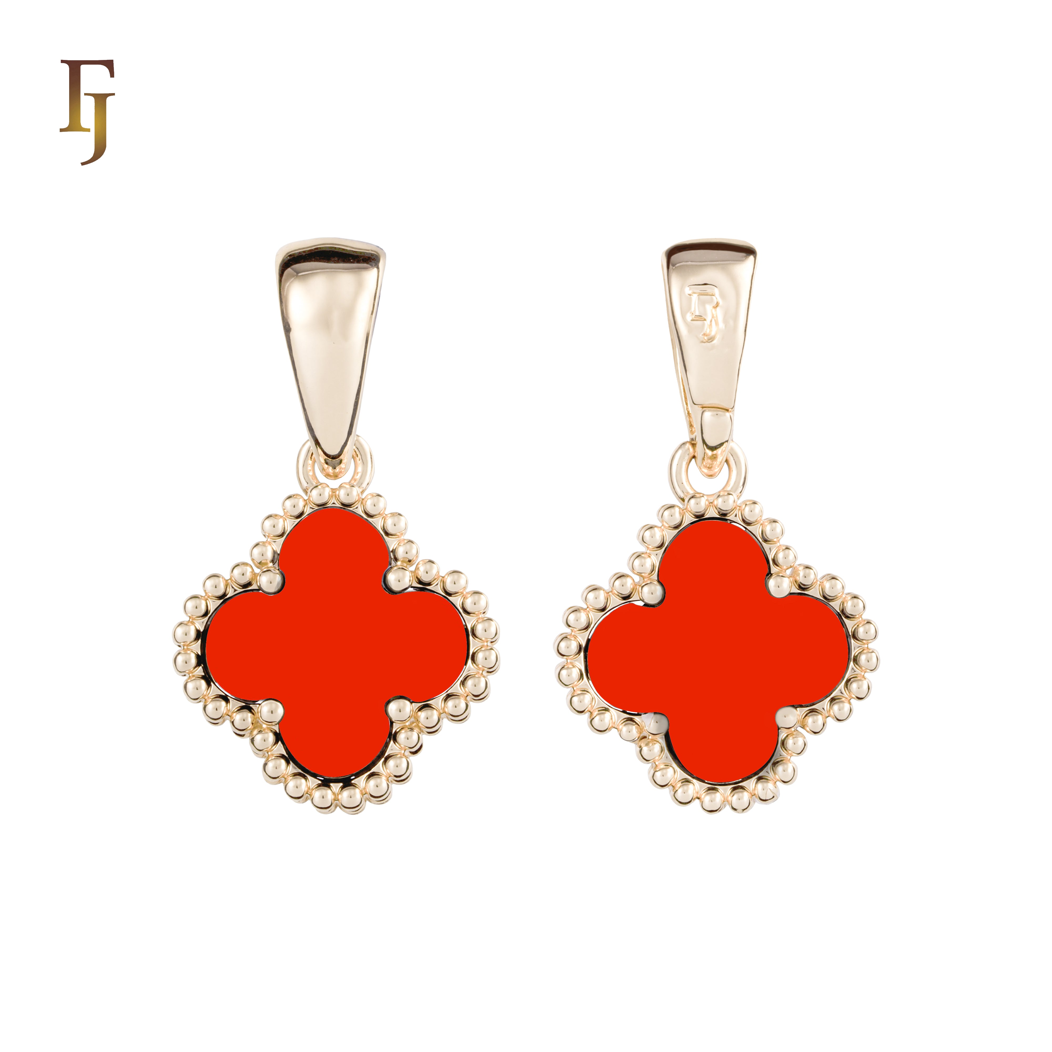 🔥 Clover-Shaped 12mm Colorful Onyx Pendant in Beaded Frame, 14K Gold, Rose Gold, White Gold Plated Brass | FJ Fashion Jewelry