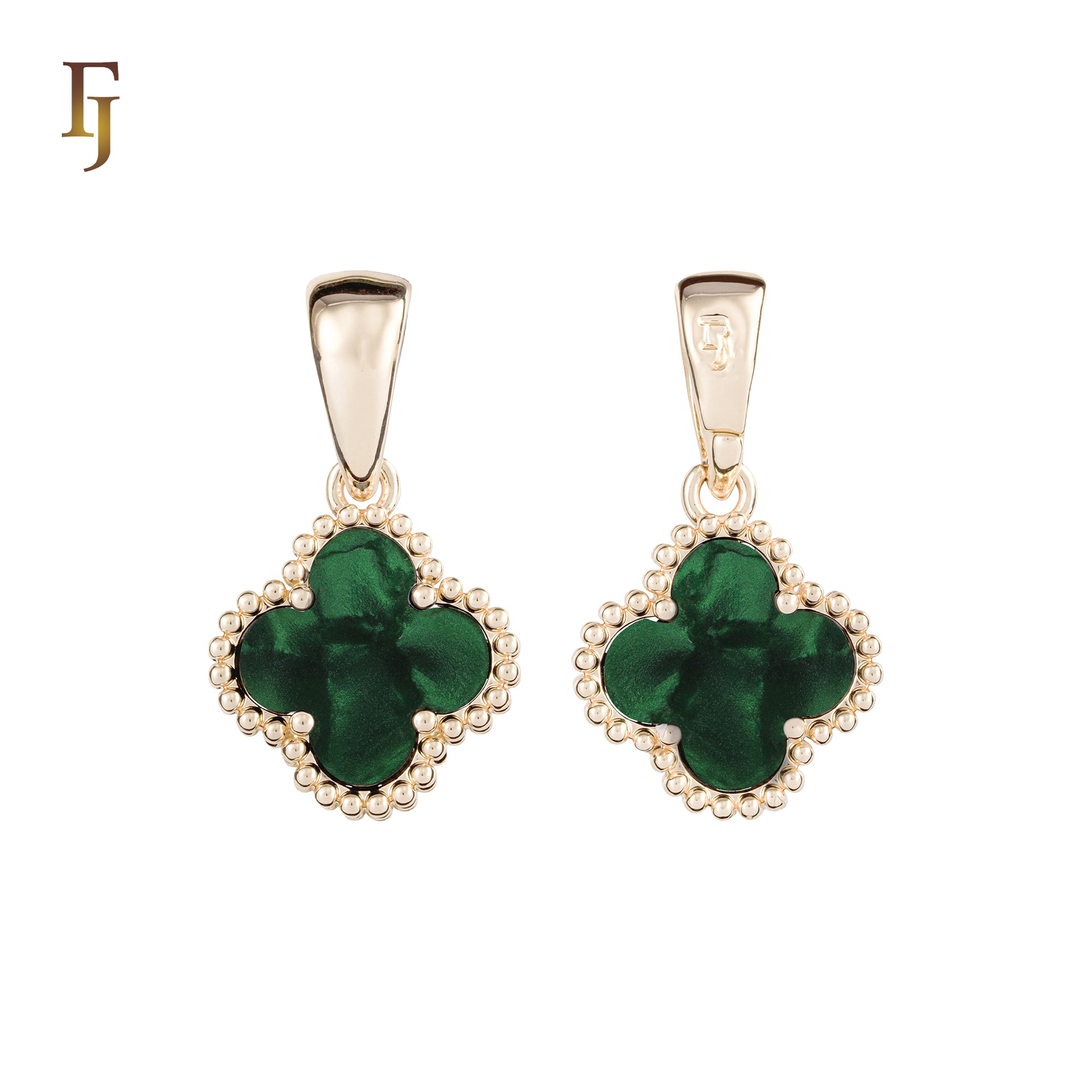 🔥 Clover-Shaped 12mm Colorful Onyx Pendant in Beaded Frame, 14K Gold, Rose Gold, White Gold Plated Brass | FJ Fashion Jewelry