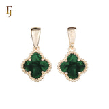 🔥 Clover-Shaped 12mm Colorful Onyx Pendant in Beaded Frame, 14K Gold, Rose Gold, White Gold Plated Brass | FJ Fashion Jewelry