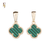 🔥 Clover-Shaped 12mm Colorful Onyx Pendant in Beaded Frame, 14K Gold, Rose Gold, White Gold Plated Brass | FJ Fashion Jewelry