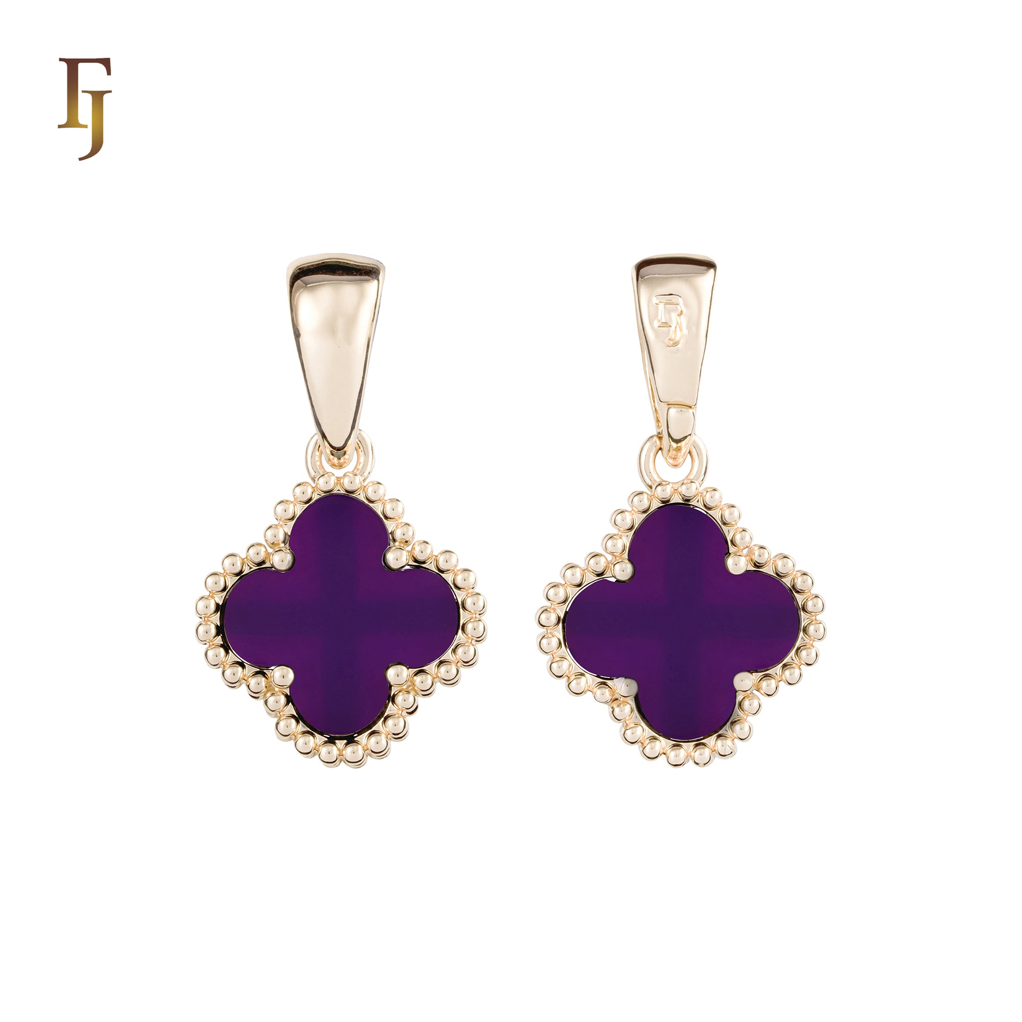 🔥 Clover-Shaped 12mm Colorful Onyx Pendant in Beaded Frame, 14K Gold, Rose Gold, White Gold Plated Brass | FJ Fashion Jewelry