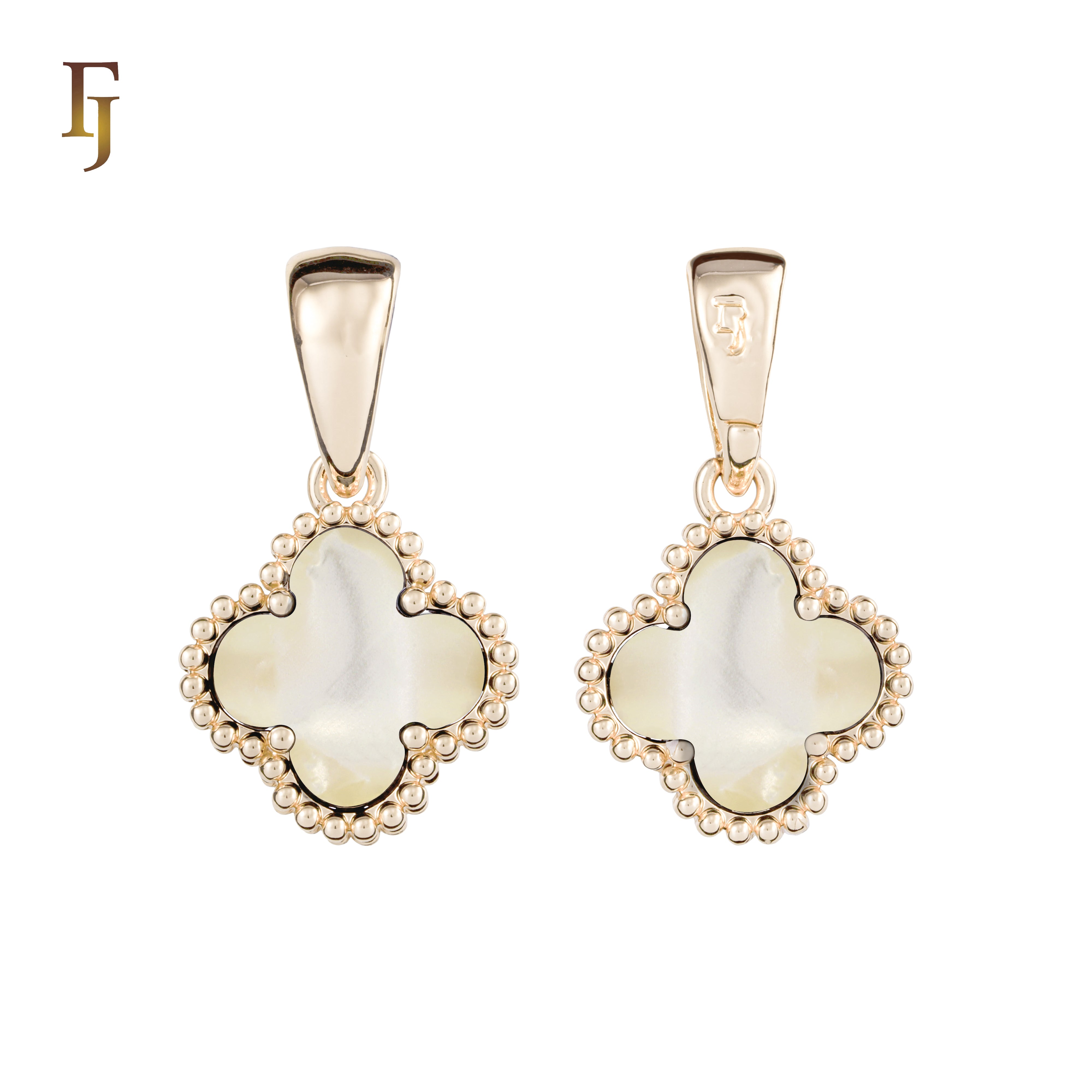 🔥 Clover-Shaped 12mm Colorful Onyx Pendant in Beaded Frame, 14K Gold, Rose Gold, White Gold Plated Brass | FJ Fashion Jewelry