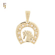 Horse Head Horseshoe Pendant Cubic Zirconia 14K Gold Plated Hypoallergenic Tarnish Resistant Jewelry FJ Fallon Jewelry