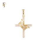 Crown on a cluster white CZs 14K Gold Cross Pendant Religious Christian