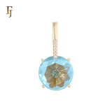 Giant rounded colorful solitaire CZ with white CZs Rose Gold two tone solitaire pendant