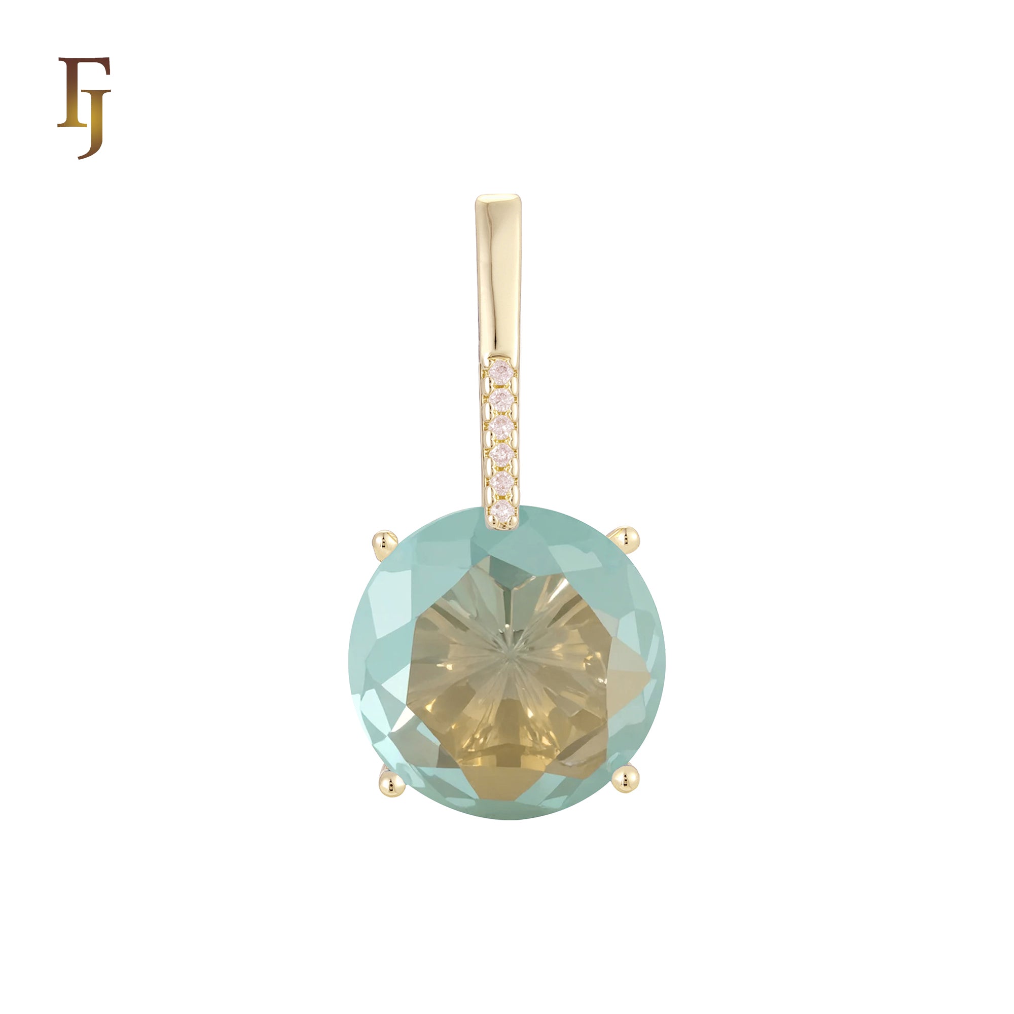 Giant rounded colorful solitaire CZ with white CZs Rose Gold two tone solitaire pendant