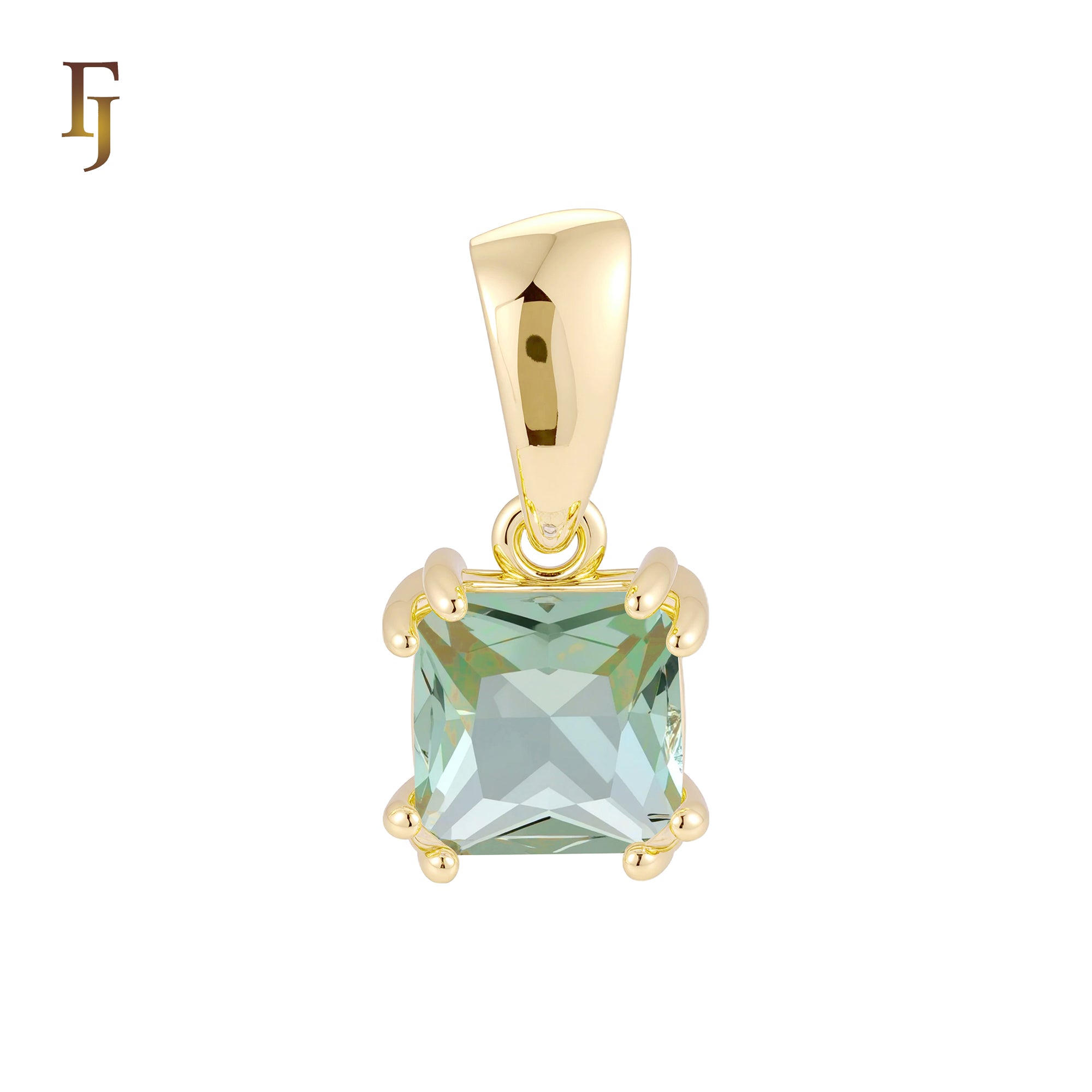 Claw setting squared white CZ solitaire 14K Gold, White Gold Pendant