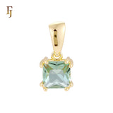 Claw setting squared white CZ solitaire 14K Gold, White Gold Pendant