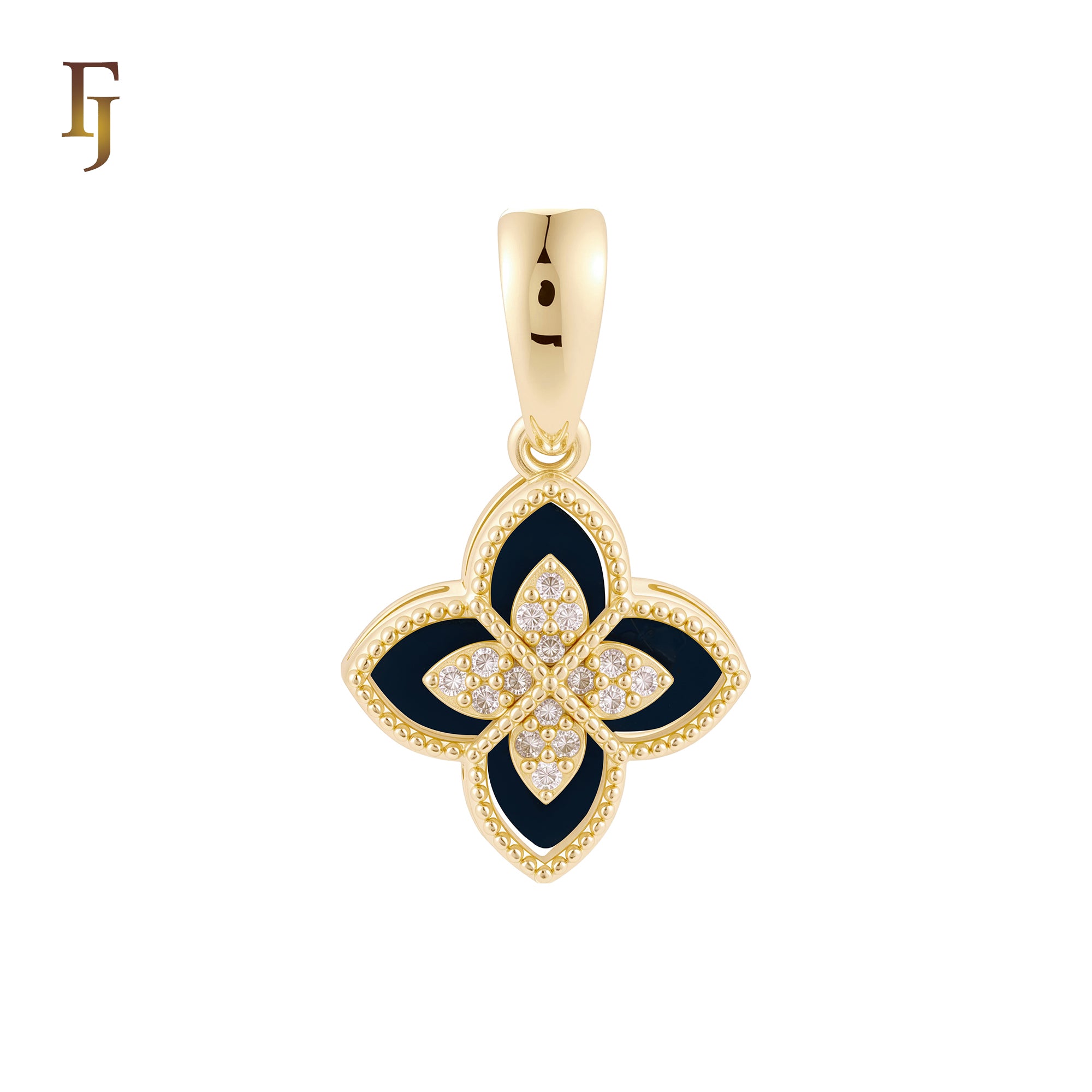 Colgante de oro rosa y oro de 14 quilates con trébol en capas blanco y negro