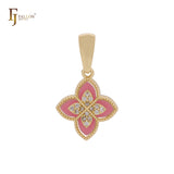 Colgante de oro rosa y oro de 14 quilates con trébol en capas blanco y negro