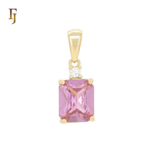 Emerald cut with white CZs Rose Gold two tone Solitaire Pendant