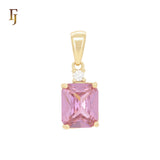 Emerald cut with white CZs Rose Gold two tone Solitaire Pendant