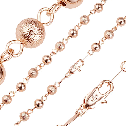 Glossy Brushed mixed Beads link chains plated in White Gold, 14K Gold, three tone