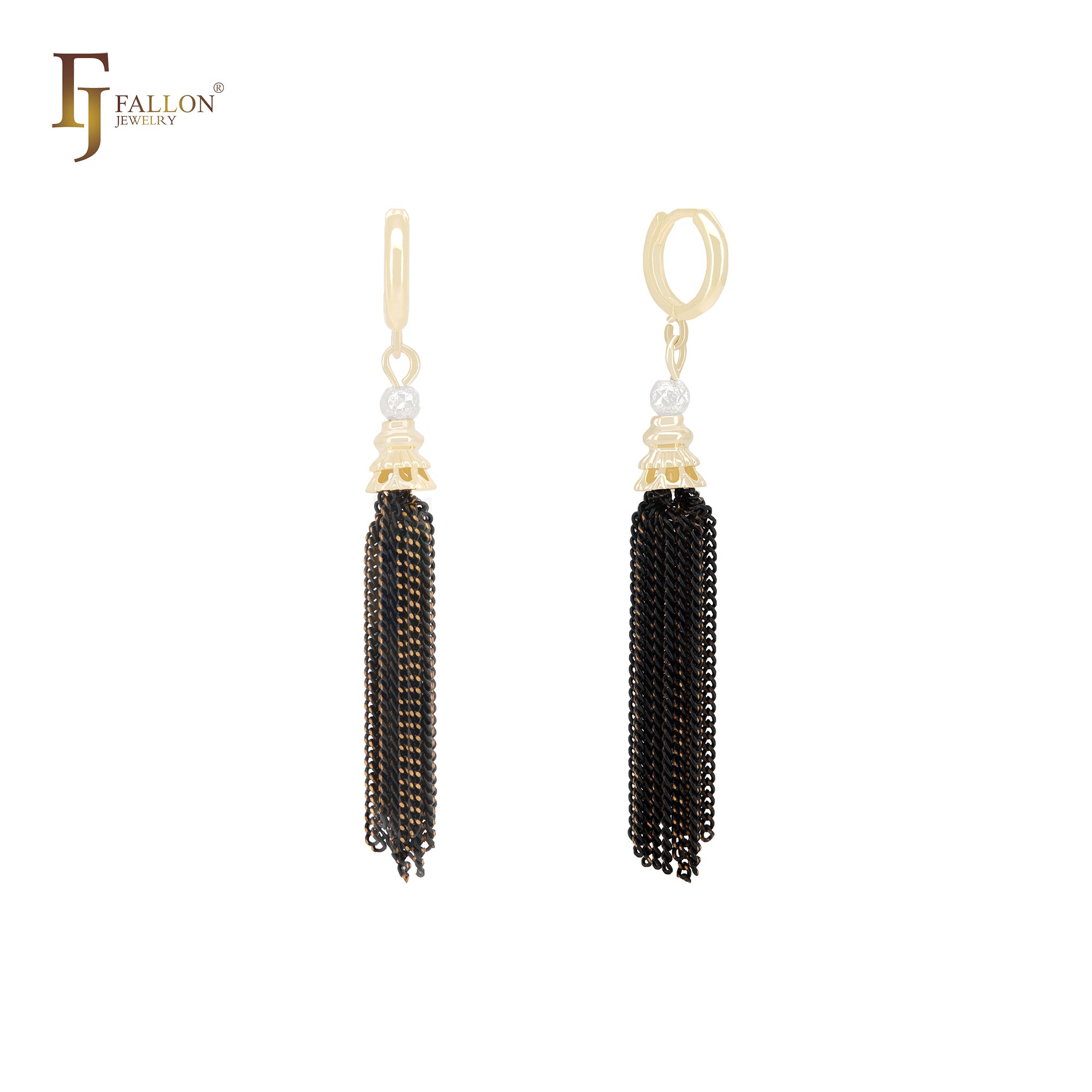 Chain linked drop black 14K Gold Huggie Earrings