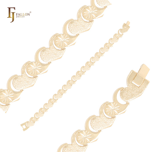 Sunburst flower alternative rubbed textured 14K Gold Bracelets