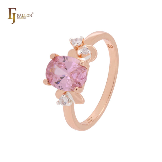 Anillo de compromiso Flora de dos tonos en oro rosa con solitario de circonita rosa de corte ovalado