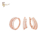 Geometrisch Fünf Reihen weißer Zirkonia Roségold zweifarbiges Schmuckset