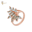 Anillos de moda lujosos de oro rosa con circonitas cúbicas en azul lago profundo