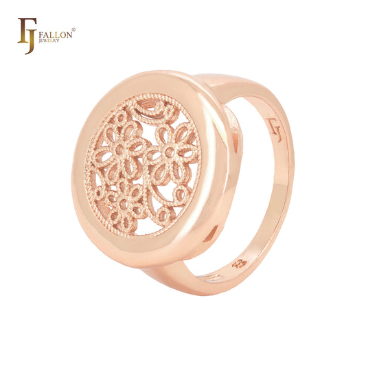 Anéis da moda com círculos de filigrana de flores em ouro rosa
