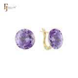 Solitaire big round CZ 14K Gold, Rose Gold earrings