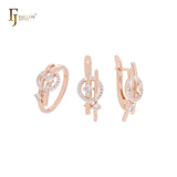 Kreis aus weißen Zirkoniasteinen und ineinandergreifenden Sternen, zweifarbiges Schmuckset aus Roségold mit Ringen