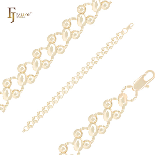 Double beads and bucket beads 14K Gold Fancy link Bracelets