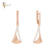 Triangular pendulum of white CZs Rose Gold Russian Lock Earrings
