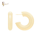 Brincos de argola em formato de tubo arredondado em formato de pipoca em ouro 14K, ouro rosa e ouro branco