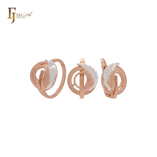 Conjunto de joyas de oro rosa con alas de plumas de ángel y anillos