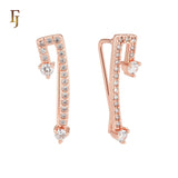 Paved L shaped white CZs Rose Gold Crawler Ear Climber  Earrings