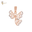 Colgante bicolor de oro rosa con forma de ángel de hadas voladoras y circonitas blancas