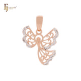 Colgante bicolor de oro rosa con forma de ángel de hadas voladoras y circonitas blancas