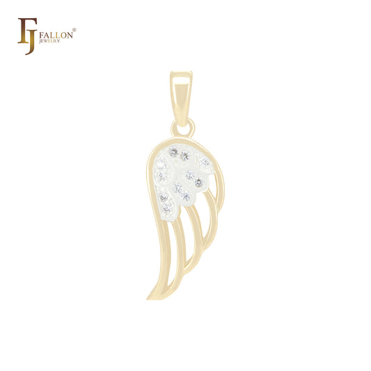 Wings of an Angel Cluster White CZs 14K Gold Pendant