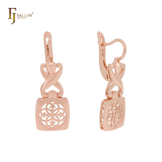 Dangling Filigree Lock White Gold earrings