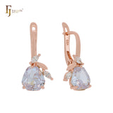 Cluster fruitful leaves colorful CZs Apple green Rose Gold Russian Lock Earrings