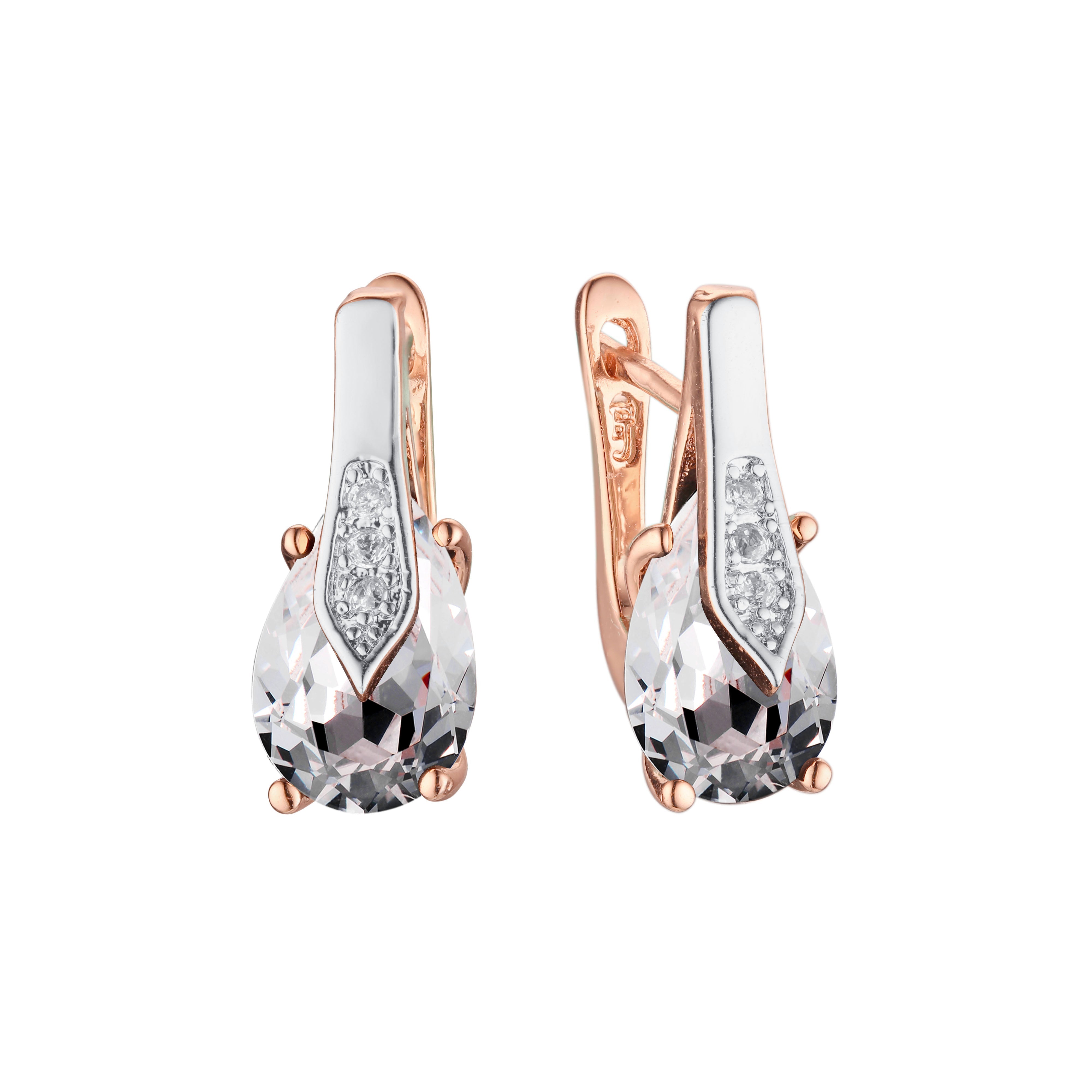 Geclippte Solitär-Tropfen-Solitär-CZ 14K Gold, Weißgold, Roségold, zweifarbige Ohrringe