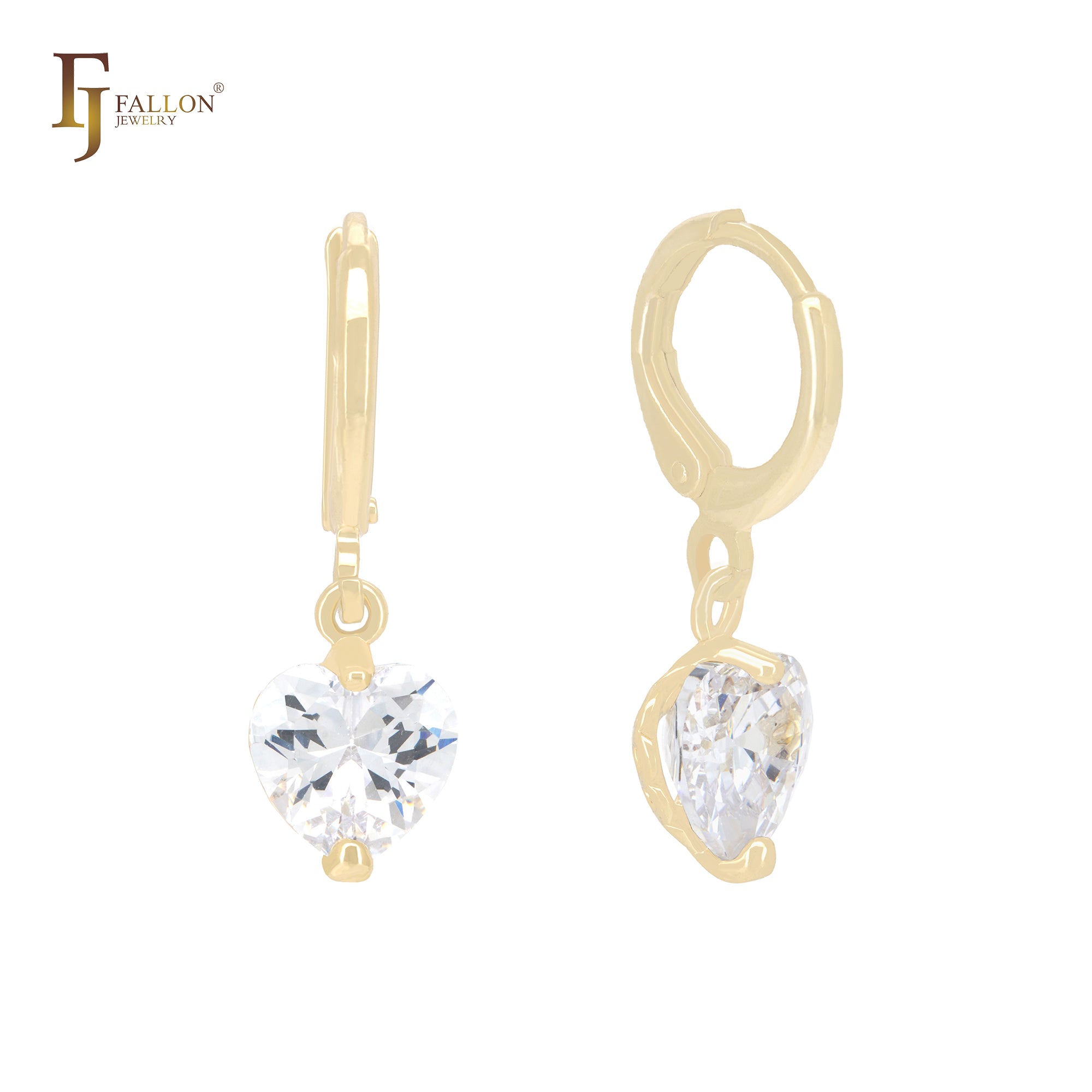 Pendientes Huggie de oro de 14 quilates con solitario de circonita cúbica blanca en forma de corazón