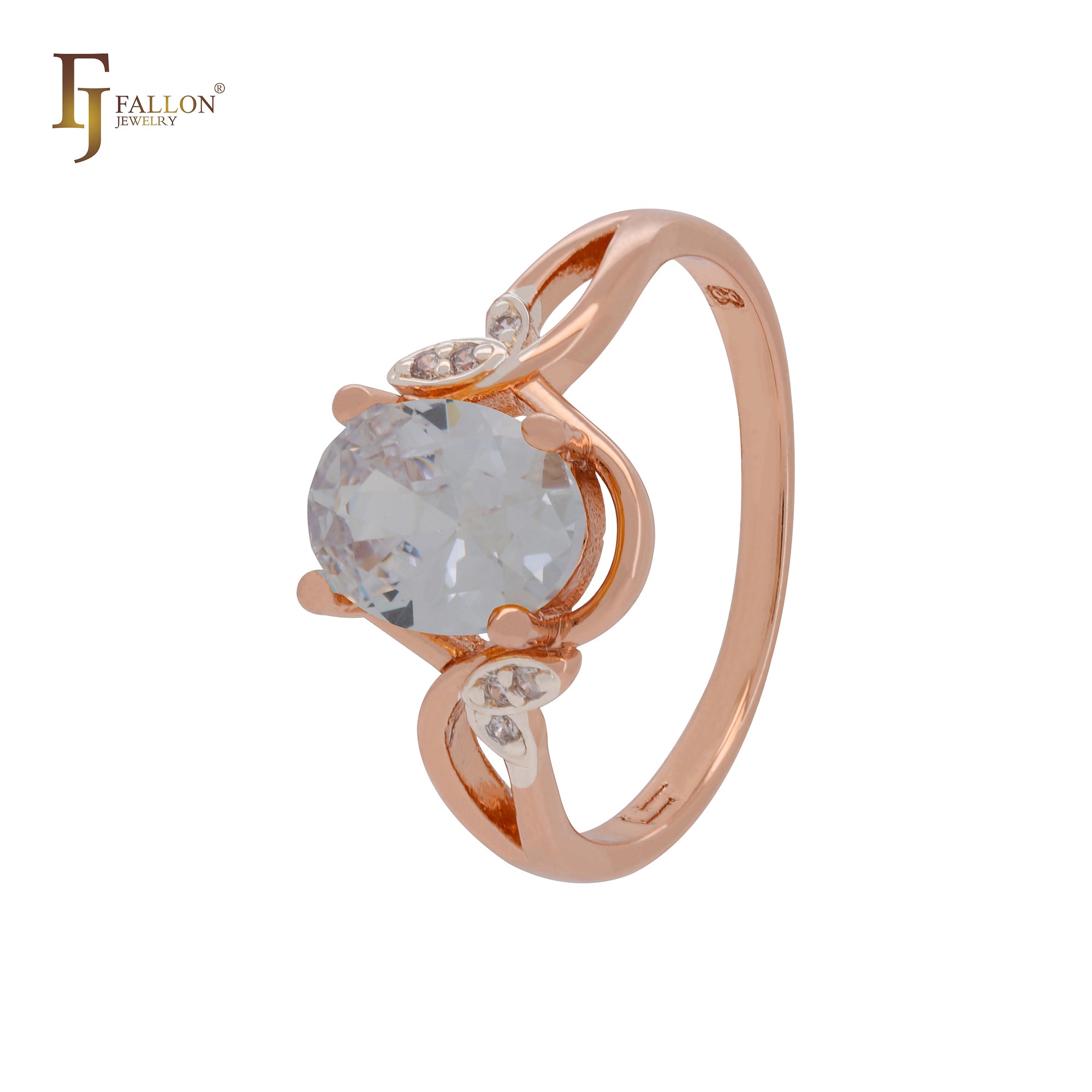 Solitär-Moderinge in Orange mit Blättern aus weißem Zirkonia in Roségold, zweifarbig