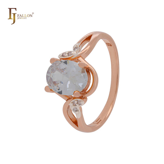 Solitär-Moderinge in Orange mit Blättern aus weißem Zirkonia in Roségold, zweifarbig