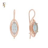 Rose Gold Wire Hook Earrings with Halo Zircon and Blue, Red, or Green Gem – 11×21.8mm | FJ Fallon Jewelry