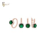 Solitaire Halo Big Rounded Colorful CZ Rose Gold two tone Jewelry Set with Rings and Pendant