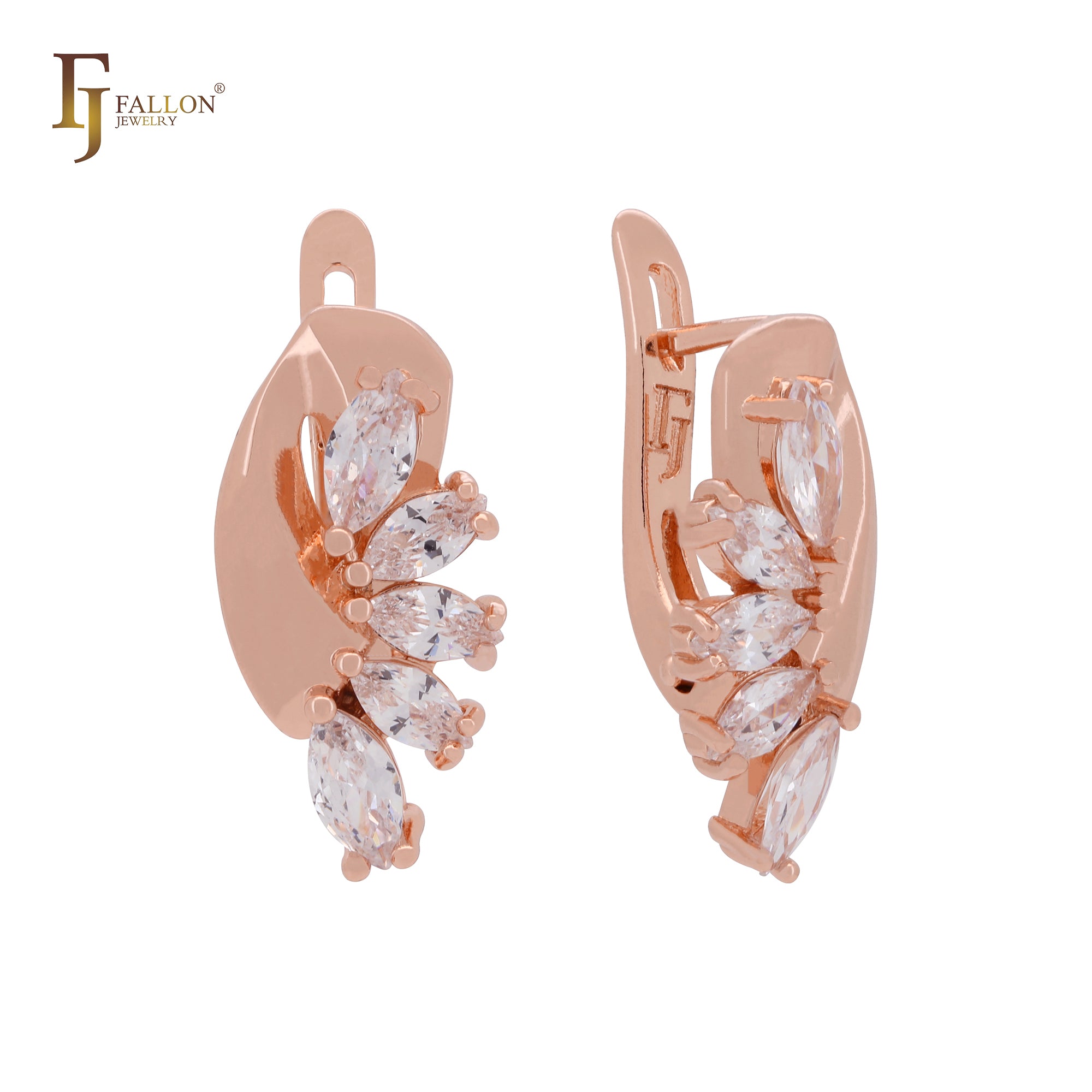 Luxurious cluster marquise olive yellow or white CZs Rose Gold Russian Lock Earrings