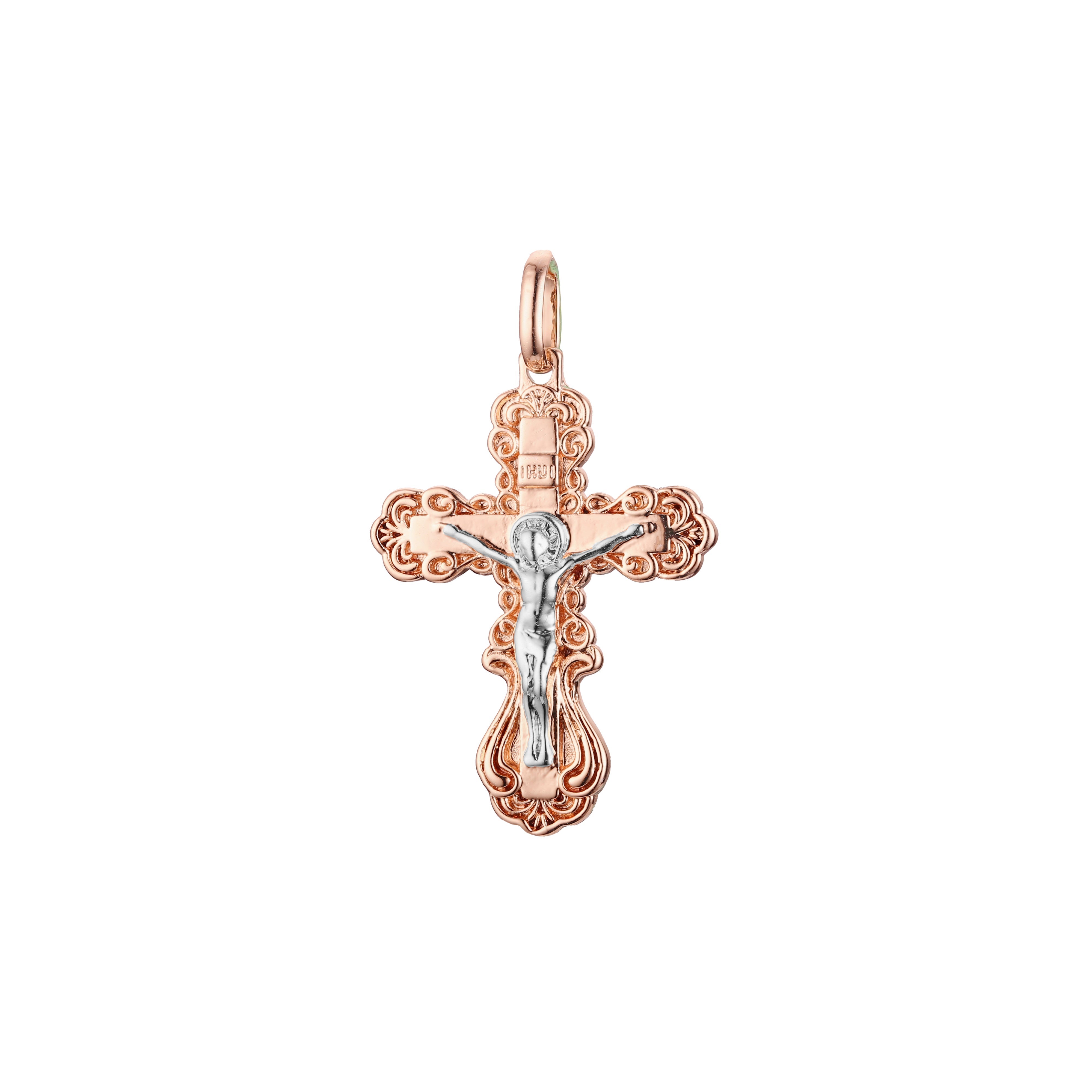 🔥 Eastern Orthodox Russian budded pendant in Rose Gold two tone, 14K Gold plating colors