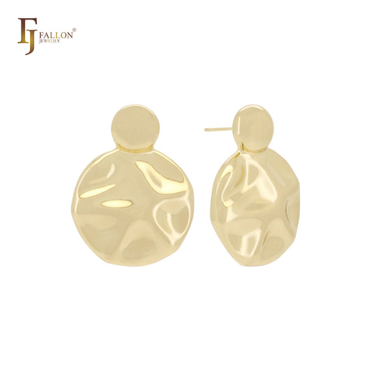 Aretes de oro de 14 quilates, oro rosa y oro blanco con forma de disco texturizado irregular