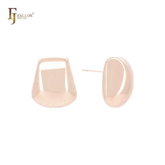 Glossy geometric bell shaped 14K Gold, Rose Gold, White Gold Stud Earrings