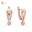Necktie designed solitaire white CZ Rose Gold two tone Russian Lock Earrings