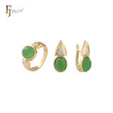 Solitário oval arredondado CZ Rose Gold, ouro 14K, conjunto de joias em dois tons